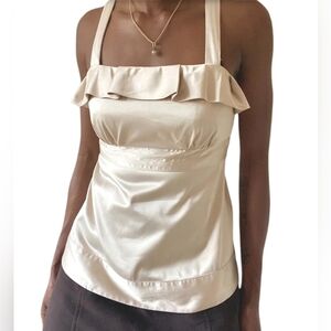 The Limited Champagne Ruffle Trim Satin Sleeveless Blouse - Size Large